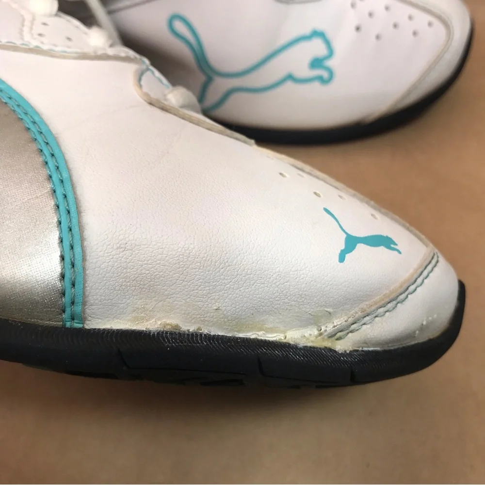 Puma White Turquoise Silver Leather Running Shoes Size 9 - Picture 10 of 16